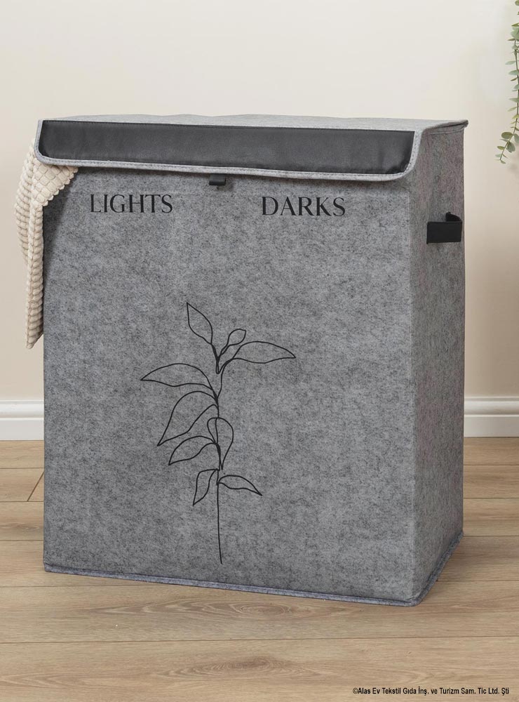 Double Laundry Hamper with Lid and Leather Handles